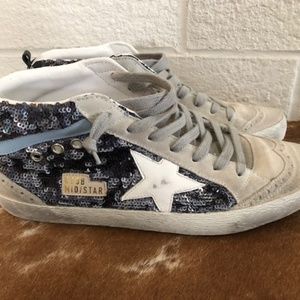 Golden Goose Mid-Star sequined high-top sneakers grey blue NEW, Size 11 / 41 EU